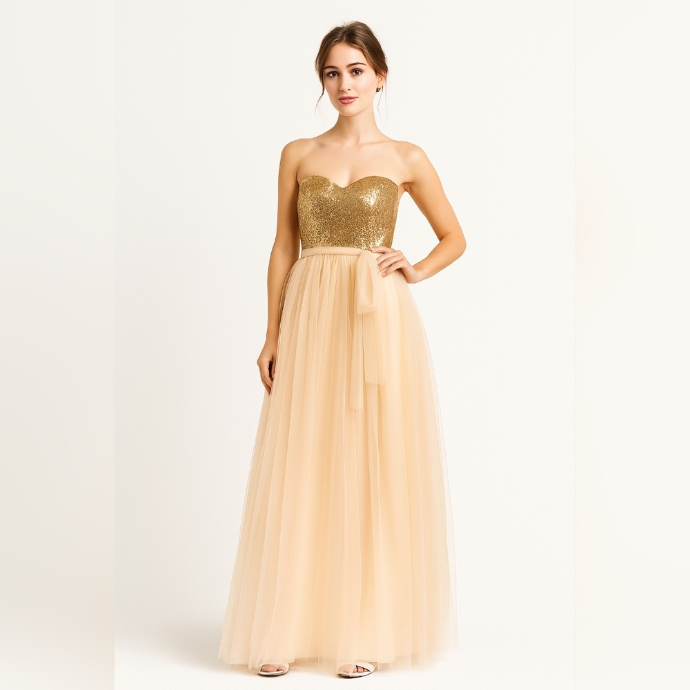Christina Wu Celebration  Convertible Bridesmaid Dress gold sequin/ Cham…